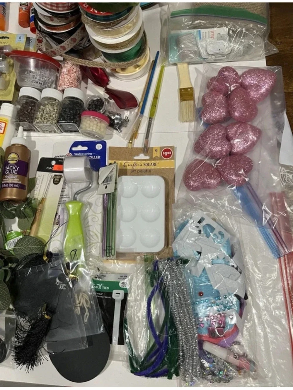 Huge Bulk Lot Craft Supplies Glitter Wires Glue Resin Wreath Ribbons Ropes Felt
